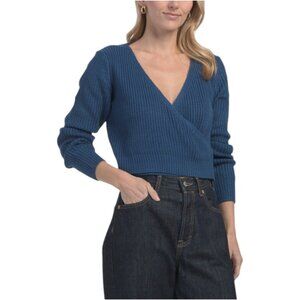 VENTI Rib Faux Wrap Crop Sweater
